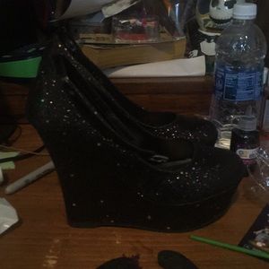 Steve Madden Madden Girl Black Glitter wedge heels
